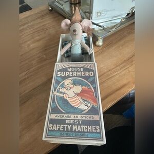 Maileg blue tooth fairy with Super hero box, blanket and pillow.  Like new